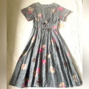 Albert Nipon Vintage 1970’s Floral Linen Pink Stripe Dress Size 8 NWT